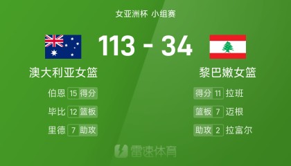 华体会体育中国官方网-女篮亚洲杯战报：伯恩15分，拉班11分，澳大利亚女篮113-34狂胜黎巴嫩女篮